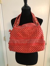 La Tique Purse Orange Zips Shut Inside Pouches Silver Tone Accents
