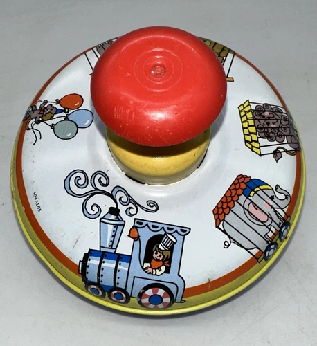 Vintage Spinning Top Metal Tin Toy Circus Train Ohio Art