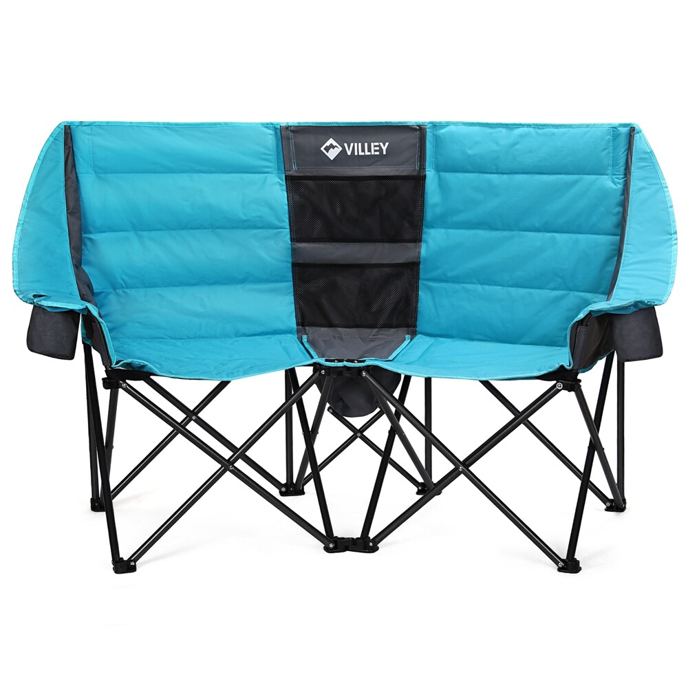 VILLEY Double Camping Chair w/Cooler Bag, Extra Wide Loveseat, Heavy Duty