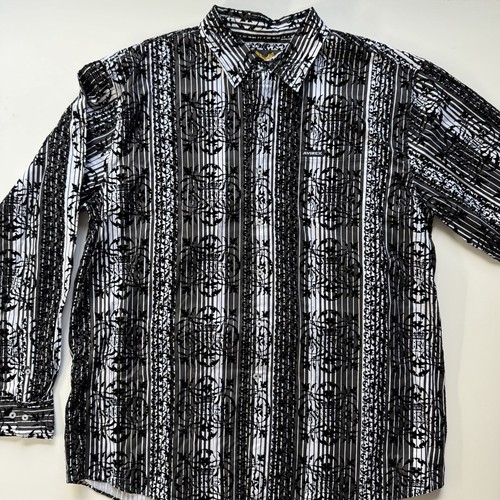 AVIREX Langarm Button Down Hemd Herren 2XL Schwarz Allover Velour Design Y2K - Bild 1 von 15