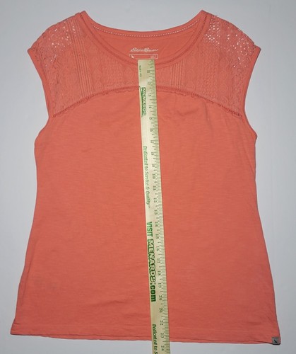 Eddie Bauer Womens Coral Orange Sleeveless Blouse with Lace Size Large - Picture 15 of 16