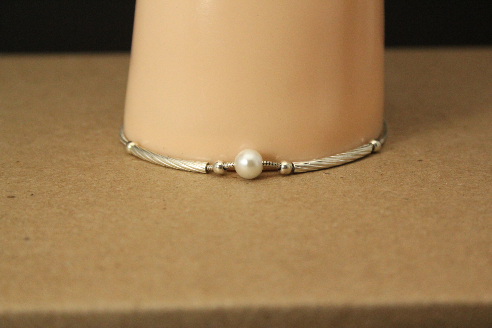 Sterling Silver 925 Pearl Stackable Bracelet 8" 3… - image 2
