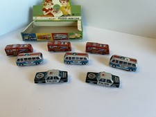 Vintage Kanto Toys Japan Lot of 8 Tin Wind-up Mini Cars and Counter Display