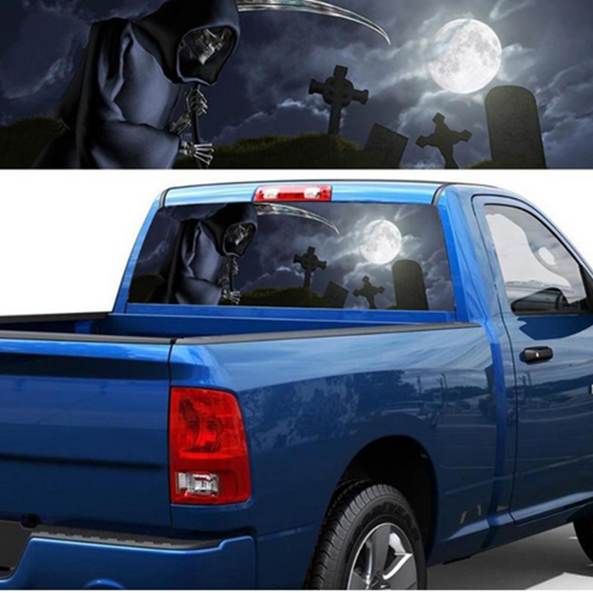 Truck Car SUV Rear Window Sticker Grim Reaper Cemetery Graphic Truck Car SUV Rear Window Sticker Grim Reaper Cemetery Graphic