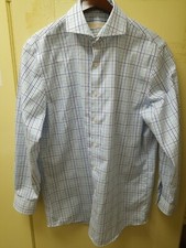Michael Kors Mens Blue Check Non-Iron Dress Shirt 15.5 30-33