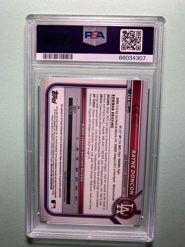 2022 Bowman Chrome RAYNE DONCON 1st Prospect Auto PSA 10 LA DODGERS #CPARD MLB - Foto 2 di 6