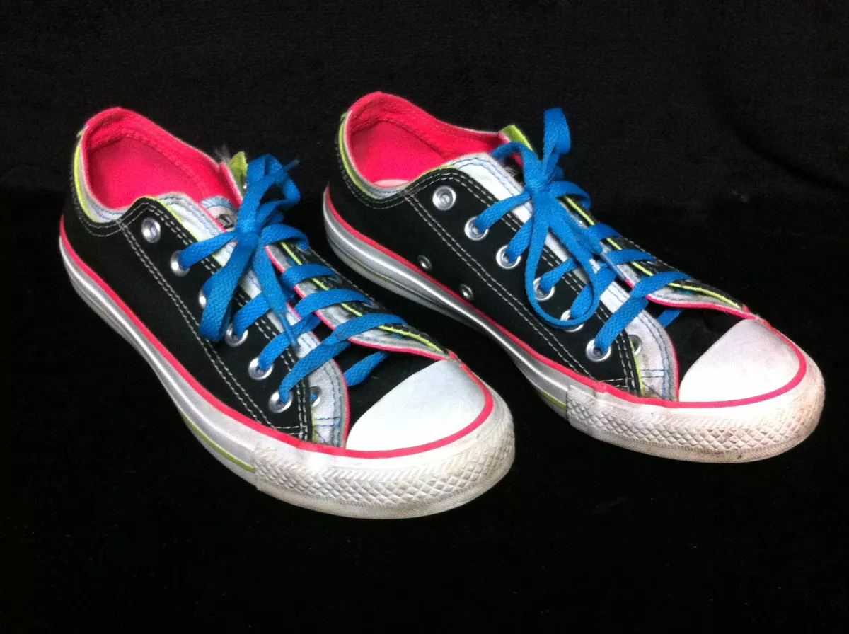 Black and pink double tongue converse deals