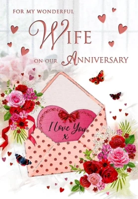 FOR MY WONDERFUL WIFE WEDDING ANNIVERSARY CARD 9 x 6 Inches - Regal Publishing