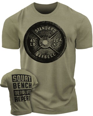 001. SQUAT, BENCH, DEADLIFT Workout T-Shirt for Men   Funny Gym Tee
