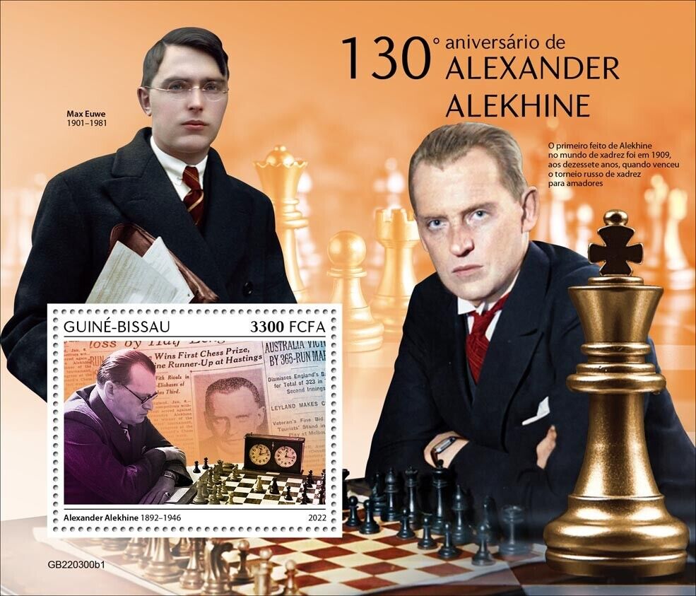 Chess Alexander Alekhine 130th Anniversary MNH Stamps 2022 Guinea-Bissau  S/S