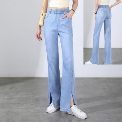 Damen-Denimhose Split vorne Flare Leg Stretch hochtailliert elegant Sommer