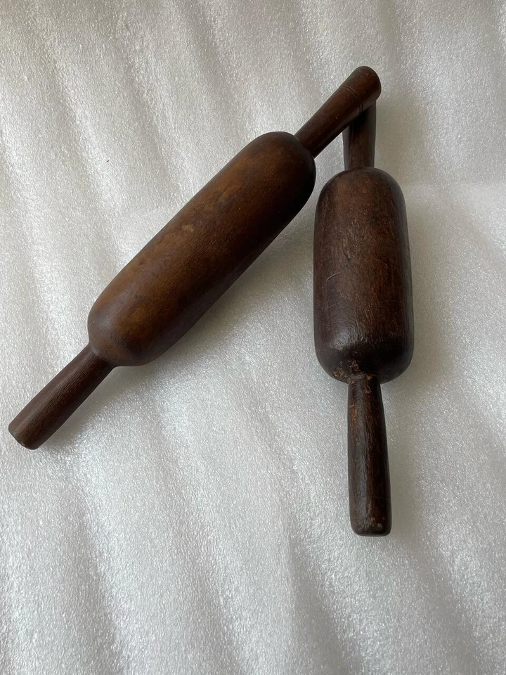 Set of 2 Vintage Wooden Rolling Pin, Belan with Handles, Baking Pin - 228 - Image 4 of 4