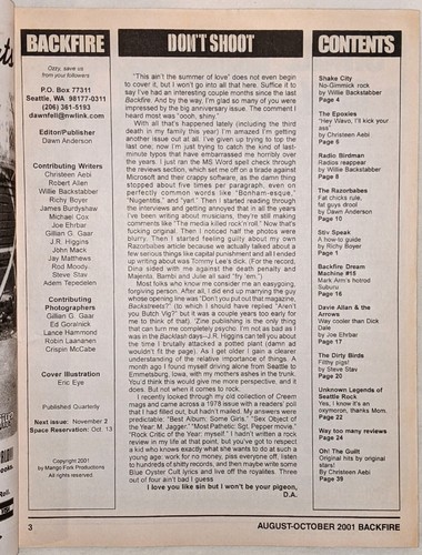 BACKFIRE Volume 4 #3 Radio Birdman DENIZ TEK INTERVIEW punk fanzine 2001 - Imagen 5 de 8
