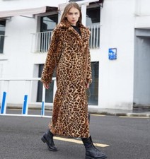 Women's Long Leopard Hooded Faux Fur Overcoat Winter Warm Luxury Coat Loose Fit
