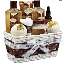 Bath and Body Gift Basket For Women Men - 9 Piece Spa Set of Vanilla Coconut