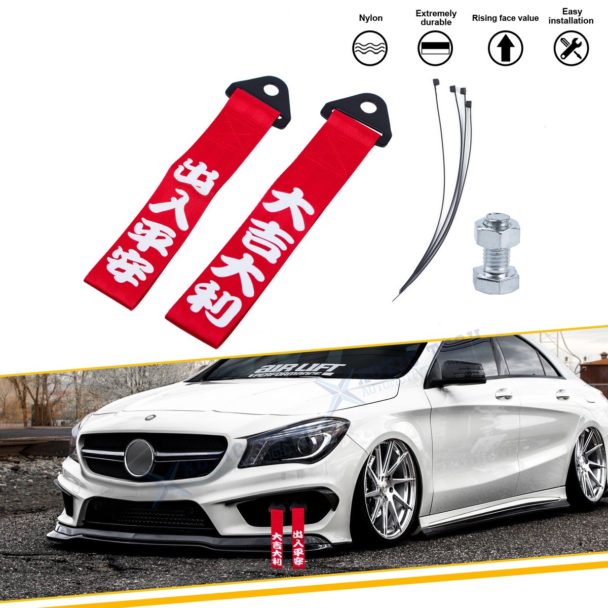 その他 9 Set Durable Nylon Finish Bumper Racing Tow Strap Kit For