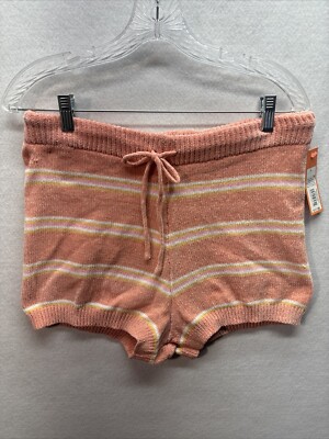 Women s Colsie Chenille Ultra Soft Knit Sleep/Lounge Shorts Orange Stripe L NWT