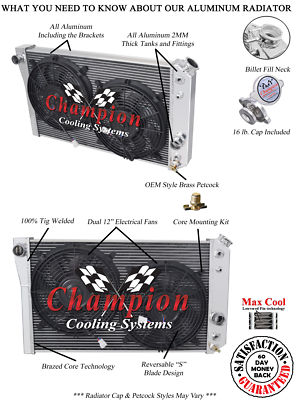 AR 2 Row 1'' Radiator,12'' Fans-1984-1990 Chevrolet Corvette Small Block V8 Eng