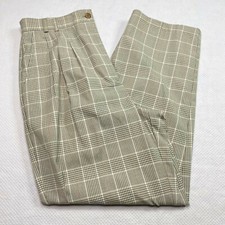 Karen Scott Womens Pants sz 10 Tan Plaid Pleated Tapered Leg Timeless VINTAGE