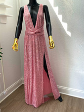 Fashion Nova Pink Sequin V-Neck Sleeveless Lined Side Slit Maxi Dress S
