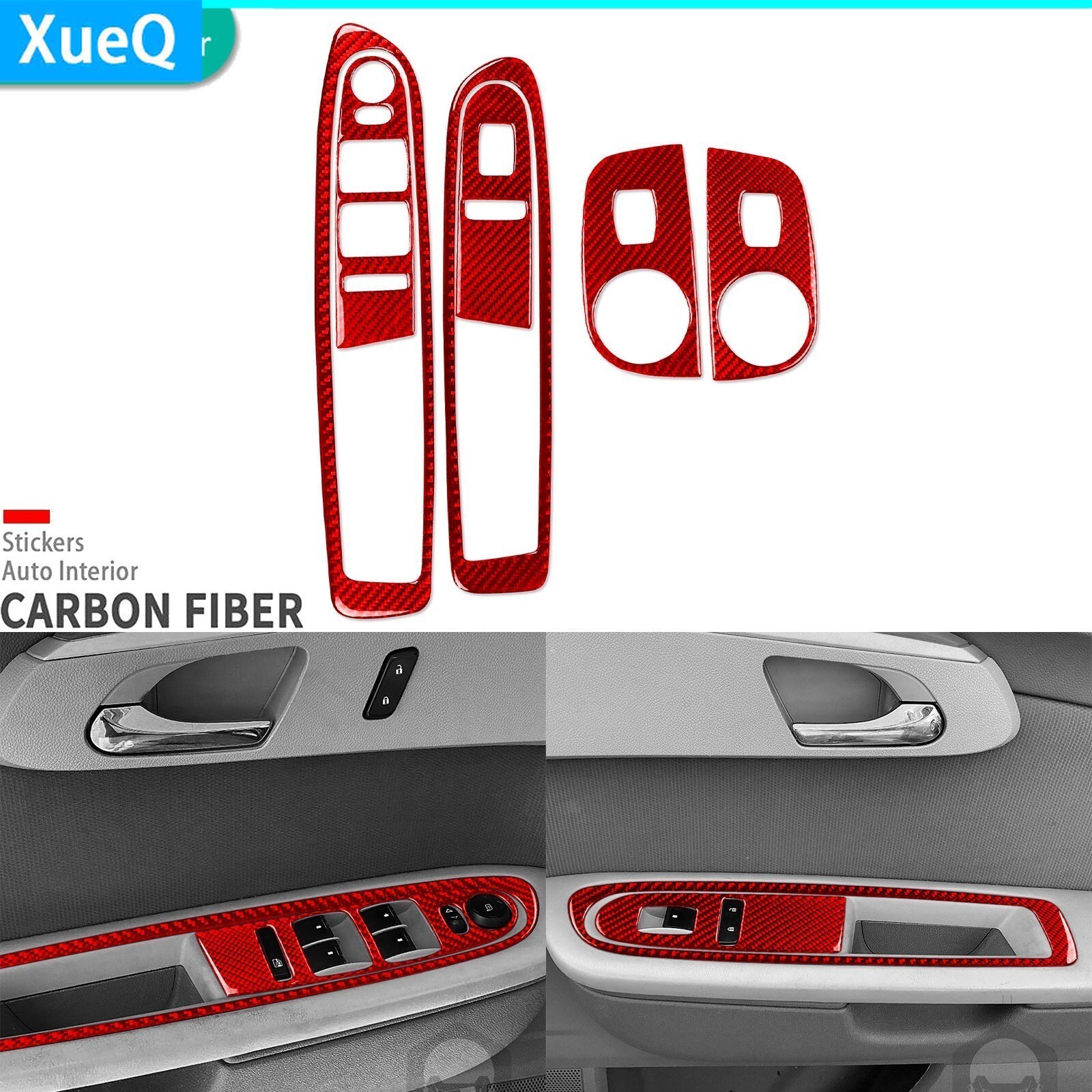 6x Red Carbon Fiber Window Lift Switch Panel Cover For Chevrolet Traverse 09-17
