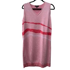 MISSOOK Dress Women Small Pink V Neck Sleeveless Knit Dress Waves Pattern