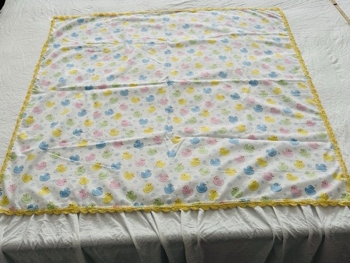 Rubber Duck Receiving Blanket Hand Crochet Edge New Baby Shower Gift Girl Boy - Picture 2 of 11