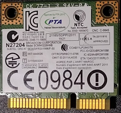 Broadcom Wireless WiFi Bluetooth Card BCM43228HMB FRU:04W3763