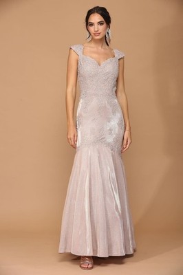 Long Mother of the Bride Metallic Evening Dress - Royal / M Long Mother of the Bride Metallic Evening Dress - Royal / M