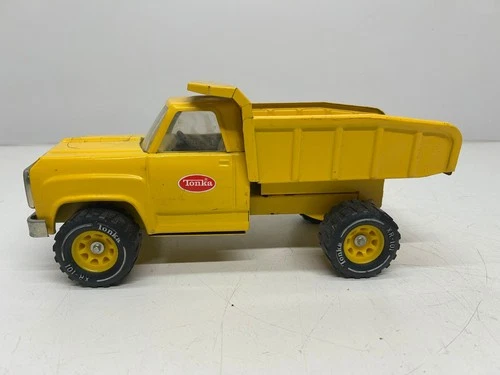 Vtg c1970s Tonka Pressed Steel Yellow Pickup Dump Truck Toy XR-101 Tires