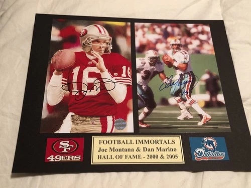 Joe Montana , Dan Marino Signed 5x7 Photo In a 8x10 Matt. HOF. COA.
