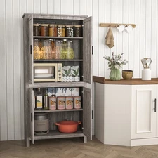 HOMCOM 64" 4-Door Kitchen Pantry Storage Cabinet w/5-tier Shelves