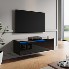High Gloss Floating LED TV Stand Unit Storage Door Cabient Black 100/200cm