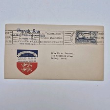 1935 SS Normandie Maiden Voyage Cover French Line Cachet + Brochure & Clippings