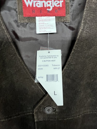 Wrangler Hero Weste Herren groß braun Leder 5 Knöpfe Western Cowboy Tabak - Bild 4 von 10