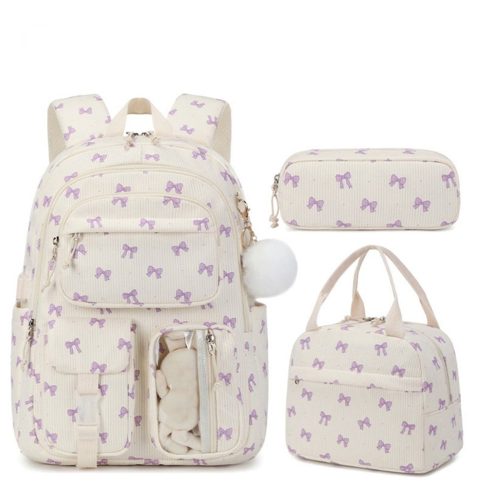 Easy Organized Corduroy Kawaii Backpack Strawberry Print School Bookbag ...
