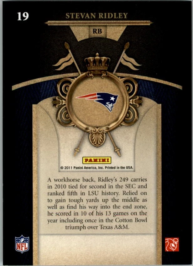 2011 Crown Royale Rookie Royalty #19 Stevan Ridley - FB - Image 2 of 2