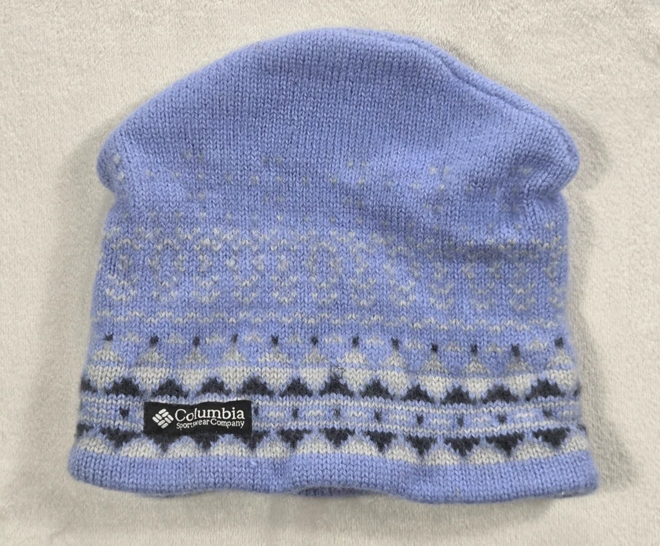 De colección Columbia Lana Fair Isle Gorro Púrpura Periwinkle Talla Única Toque Foto 2 de 4