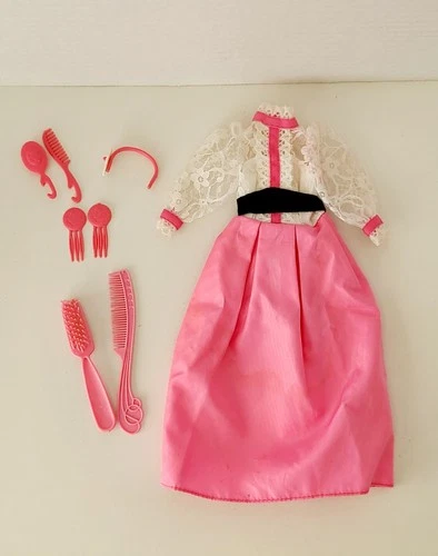 Vintage Angel Face Barbie 1982 #5640 Pink White Lace Dress & Accessories Outfit