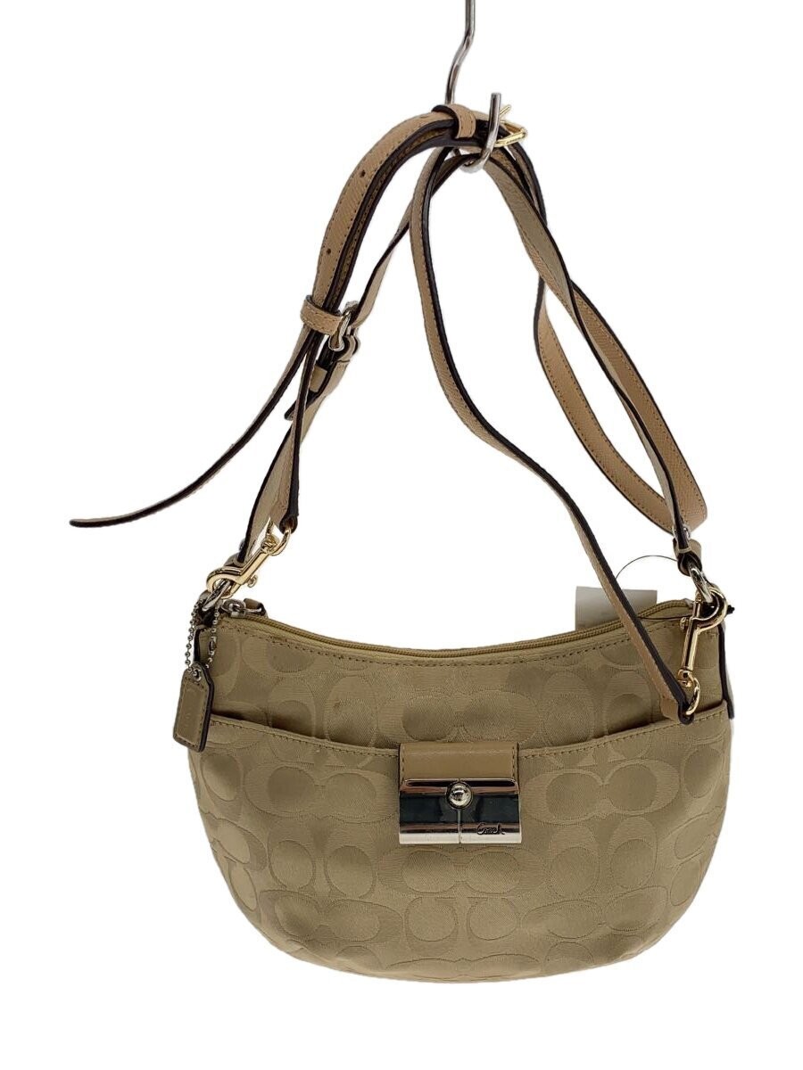 Coach Signature Beige Shoulder Bag 17.5 x 9.5 Inches Pre-Owned