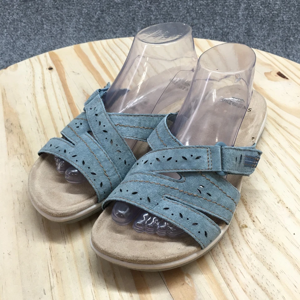 Sandalias Earth Origins para mujer 10 M Savoy Shantel Slides cuero azul punta abierta Foto 3 de 4