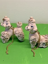 Vintage Spaghetti Pink Poodles Pair (2) Mini Figurines 1950s Mid-Century