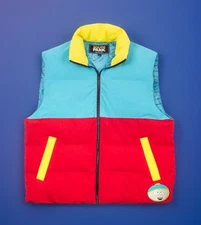 NEW Cartman Colorblock Puffer Vest South Park Exclusive Clothing Red Blue