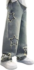 Boy's Star Baggy Jeans Teen Boys Straight Wide Leg Denim Pants