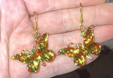 Gold Acrylic Butterfly Drop Dangle Earrings 