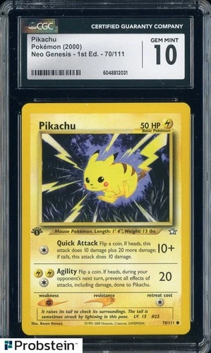 2000 Pokemon Neo Genesis 1st Edition #70 Pikachu CGC 10 GEM MINT