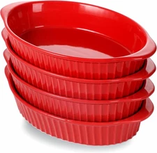 Porcelain Small Oval Au Gratin PansSet of 4 Baking Dish Set for 1 or 2 person...