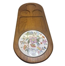 Dolphin Teakwood Tray Floral Colorful Tile Cheese Board Charcuterie Snack Vtg