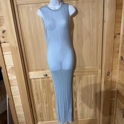 ASOS Design Light Blue Sheer Ribbed Maxi Dress Sleeveless NWT Size Small (4-6)