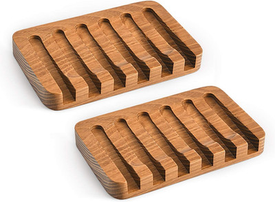2 PCS Teak Wood Soap Bar Holder for Bathroom, Self Draining Soap Dishes/Tray
